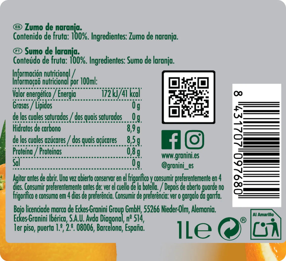 
                  
                    Naranja - 100% exprimido SIN pulpa - Pack 6 (6x1L)
                  
                