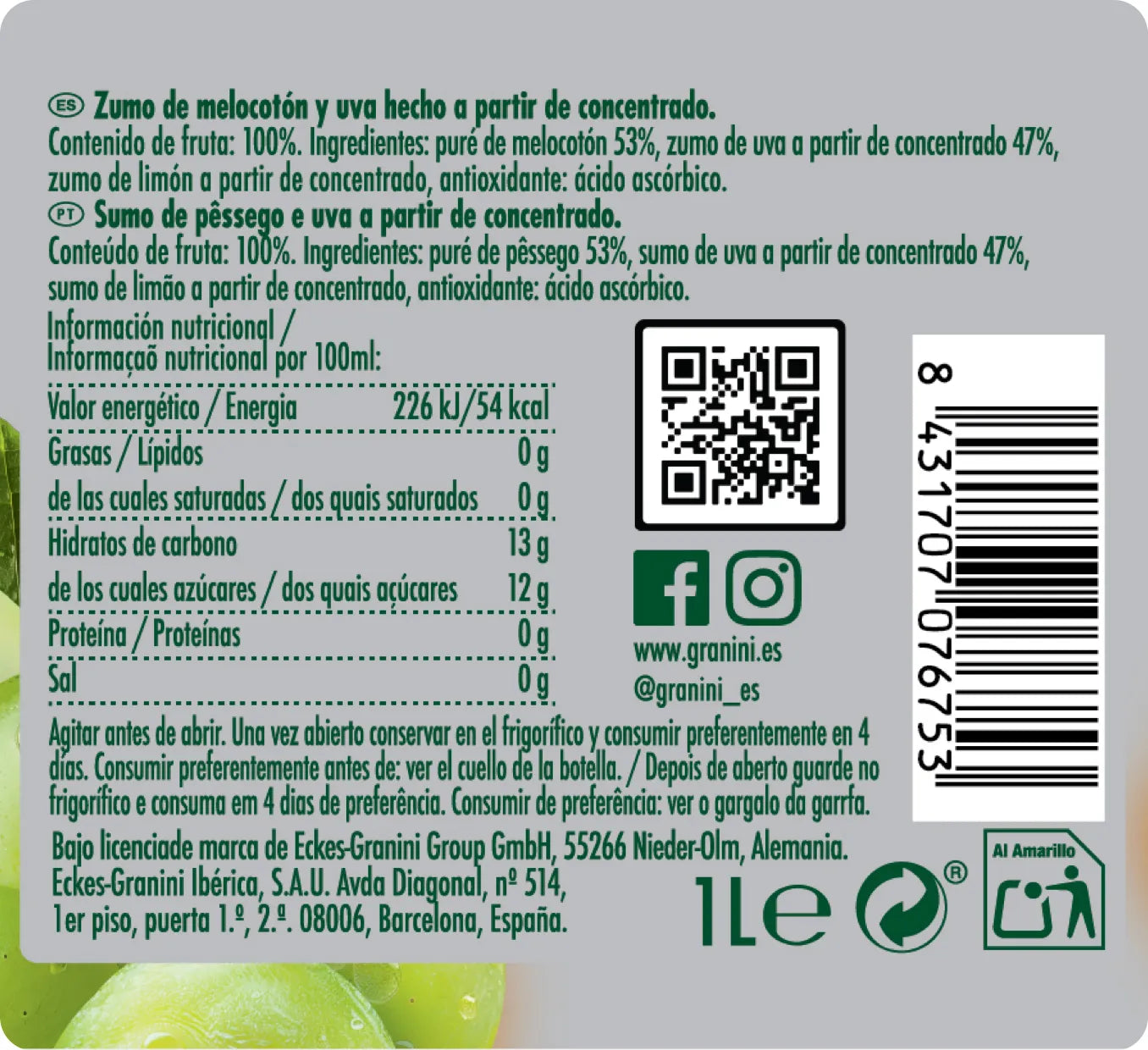 
                  
                    Melocotón y uva - 100% Premium - Pack 6 (6x1L)
                  
                