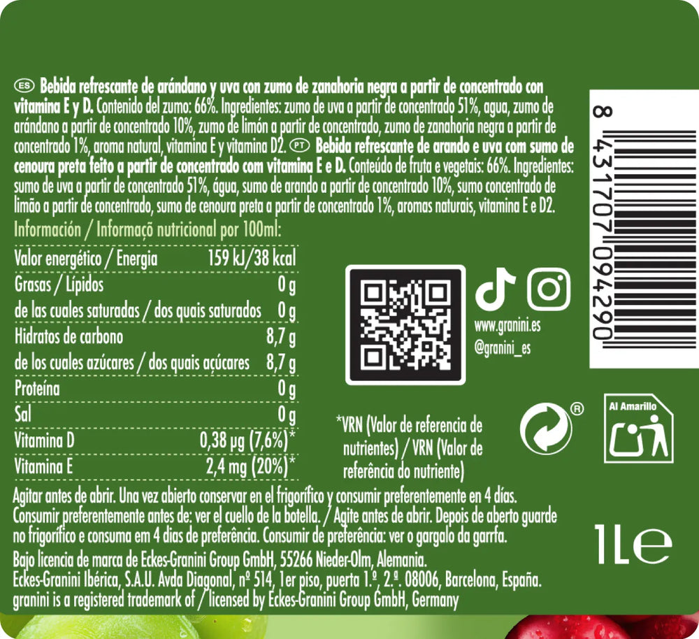 
                  
                    Arándanos y Uva - Clásicos 0% - Sin Azúcar - Pack 6 (6x1L)
                  
                