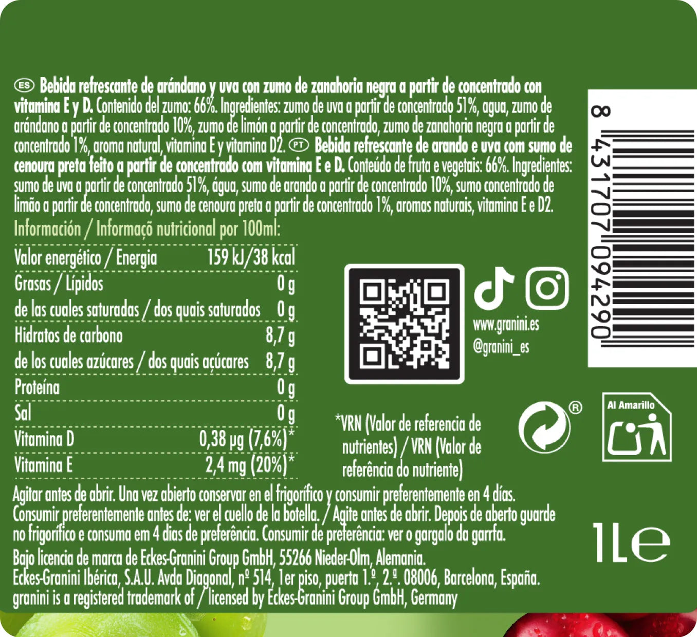 
                  
                    Arándanos y Uva - Clásicos 0% - Sin Azúcar - Pack 6 (6x1L)
                  
                