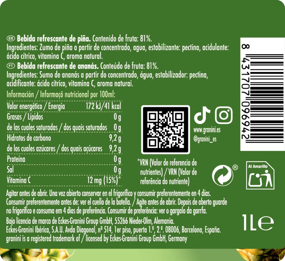 
                  
                    Piña - Clásicos 0% - Sin Azúcar - Pack de 6 (6x1L)
                  
                
